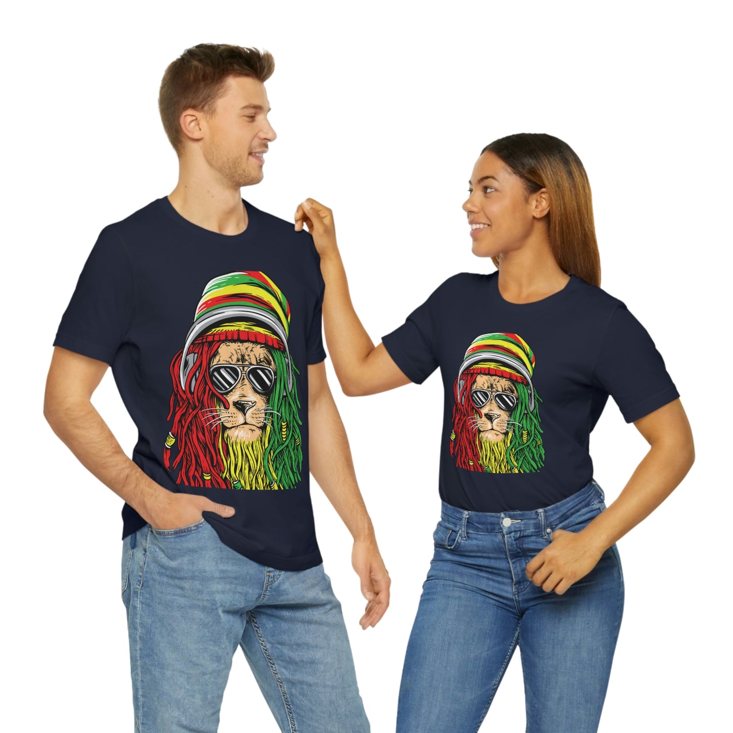 Reggae Lion With Dread locks with Hat, Unisex Jersey Short Sleeve Tee