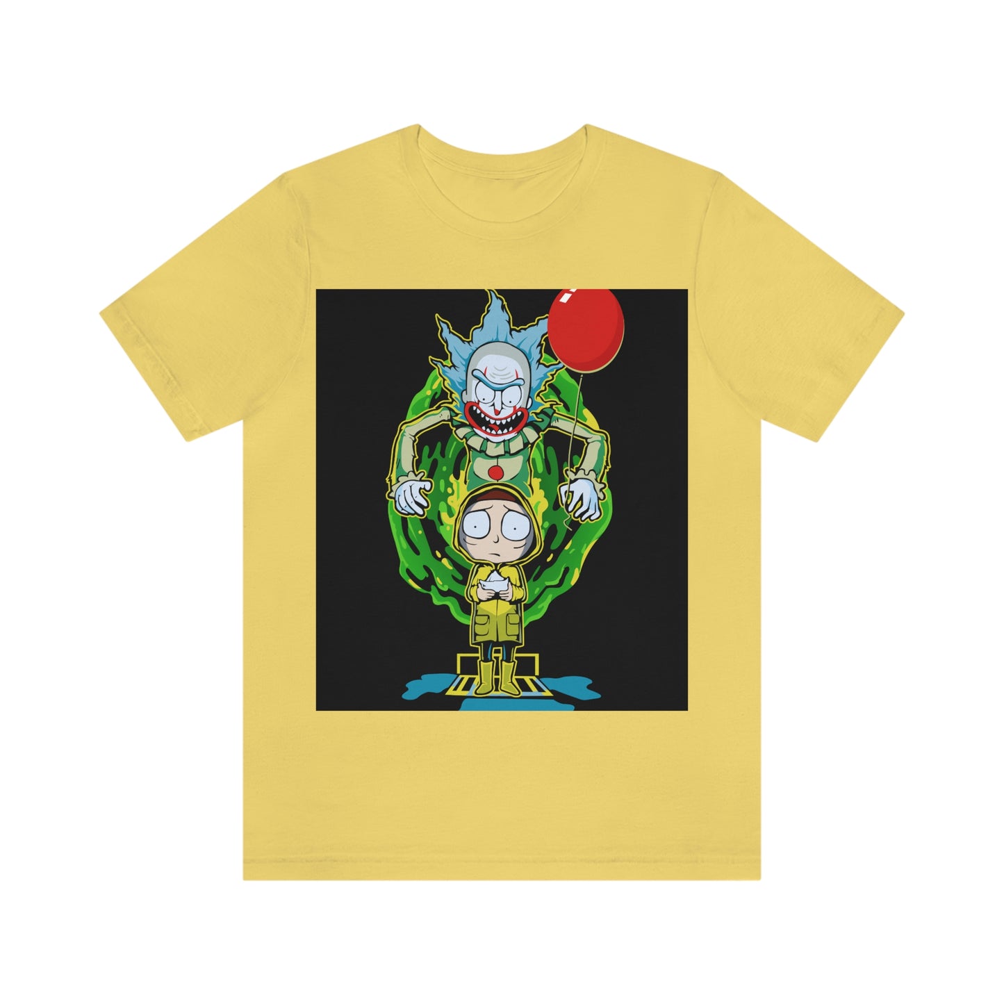 Scary Clown With Red Balloon And Kid In Yellow Rain Jacket - It Cover Unisex Jersey Short Sleeve Tee