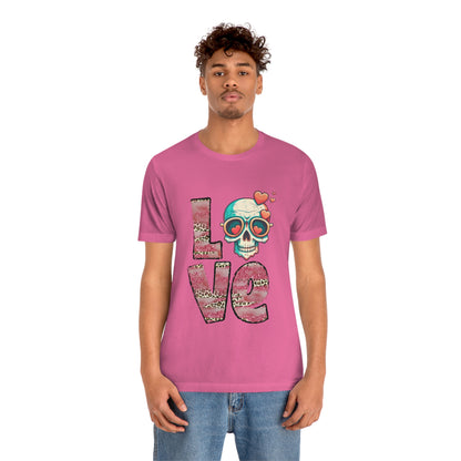 Love Valentine Skull With Red Roses Unisex Jersey Short Sleeve Tee