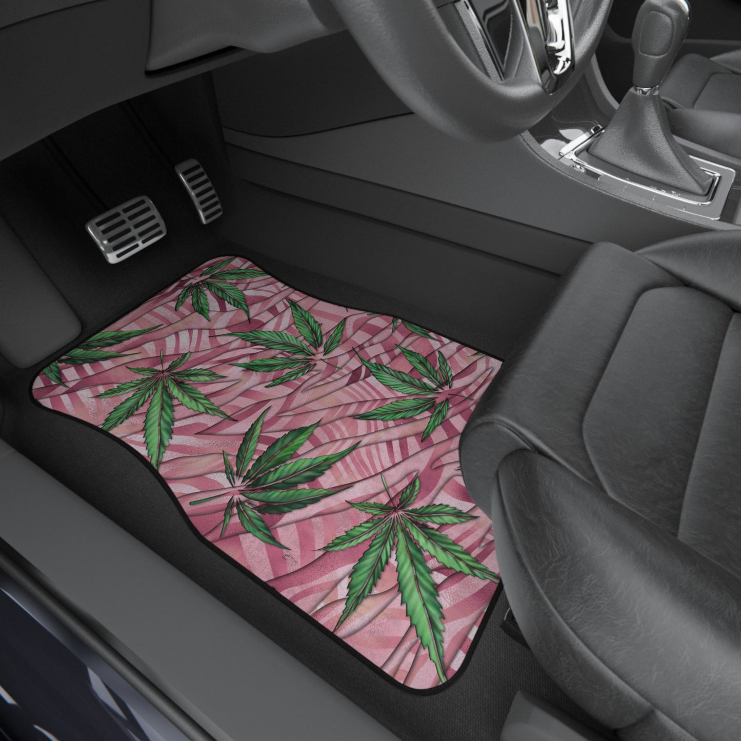 Sassy Pink And Green 420 Weed Marijuana Leaf Car Mats (Set of 4)