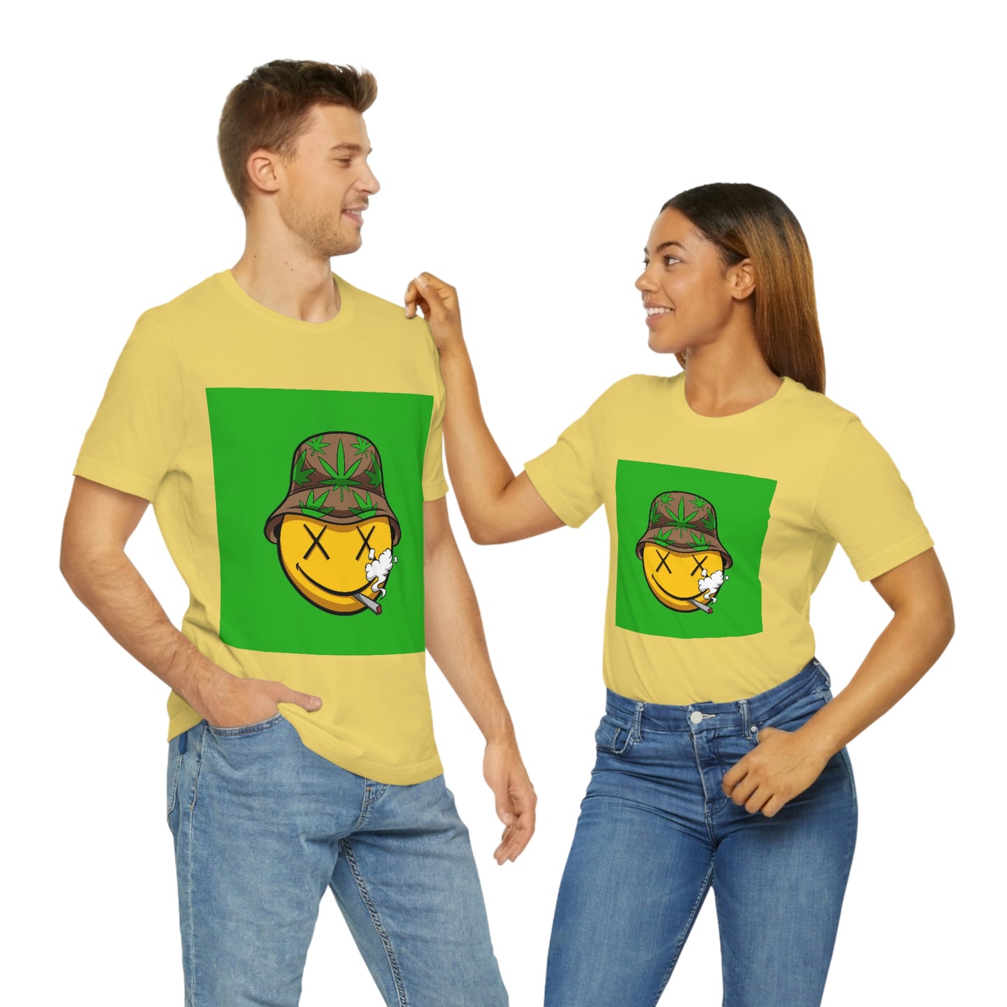 Blazed Happy Face With Hat & Pot Leafs, Unisex Jersey Short Sleeve Tee