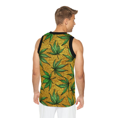 Gold And Green Marijuana Pot Weed Leaf With Gold Background 420 Unisex Basketball Jersey (AOP)