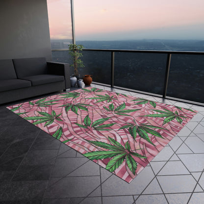 Sassy Pink And Green 420 Weed Marijuana Leaf Outdoor Rug