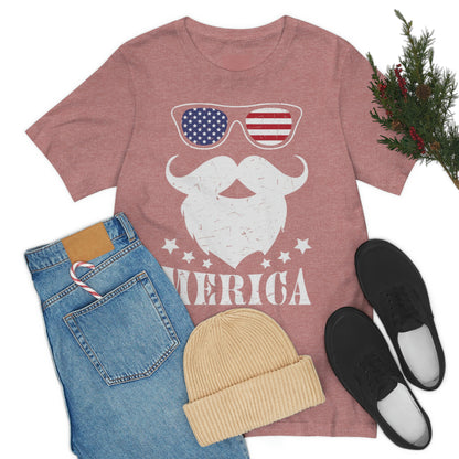 American Flag Sunglass Beard And Merican With Stars Unisex Jersey Short Sleeve Tee