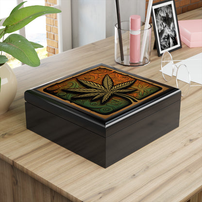 Marijuana Leaf Multi Blue and Green Collage Jewelry Box