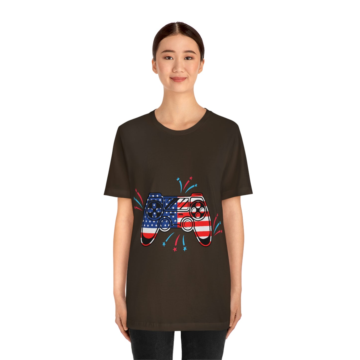 American Flag, Fourth Of July 4th , American Flag Game Controller Unisex Jersey Short Sleeve Tee