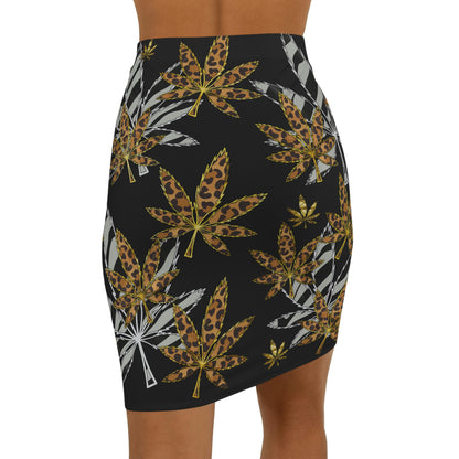 Gold And Zebra Marijuana Pot Weed Leaf 420 Marijuana Women's Mini Skirt (AOP)