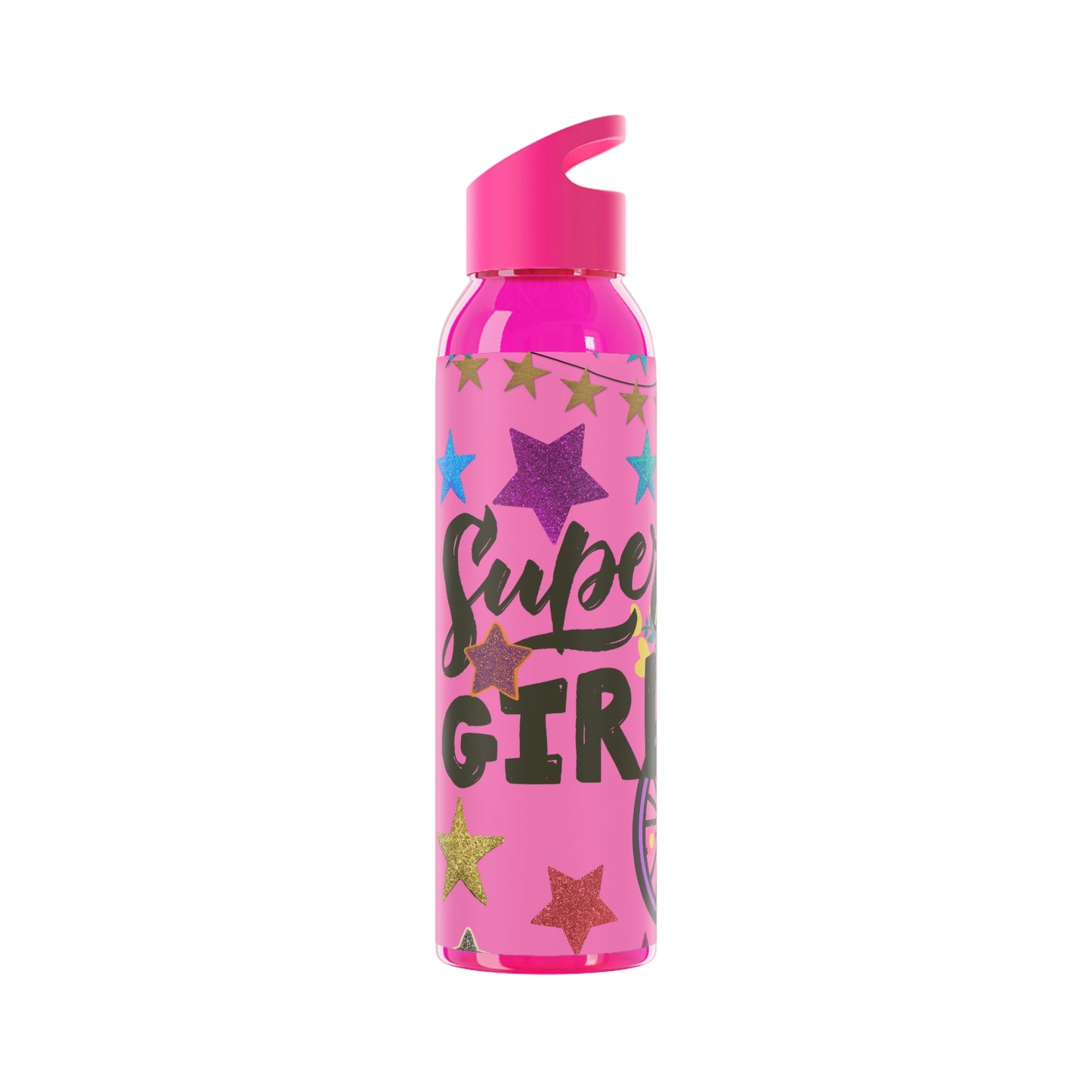 Super Girl Hippie Chic , Wheelchair Purple Background Sky Water Bottle