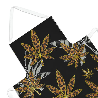 Gold And Zebra Marijuana Pot Weed Leaf 420 Marijuana Leaf Adult Apron