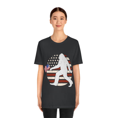 Big Foot American Flag, Fourth Of July 4th Unisex Jersey Short Sleeve Tee