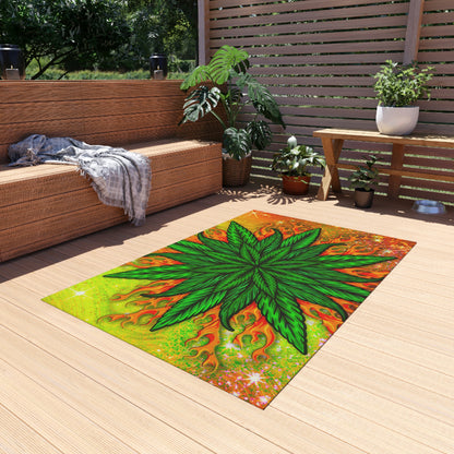 Pot Leaf Collage With Yellow Orange Background With Marijuana Pot Weed 420 Outdoor Rug