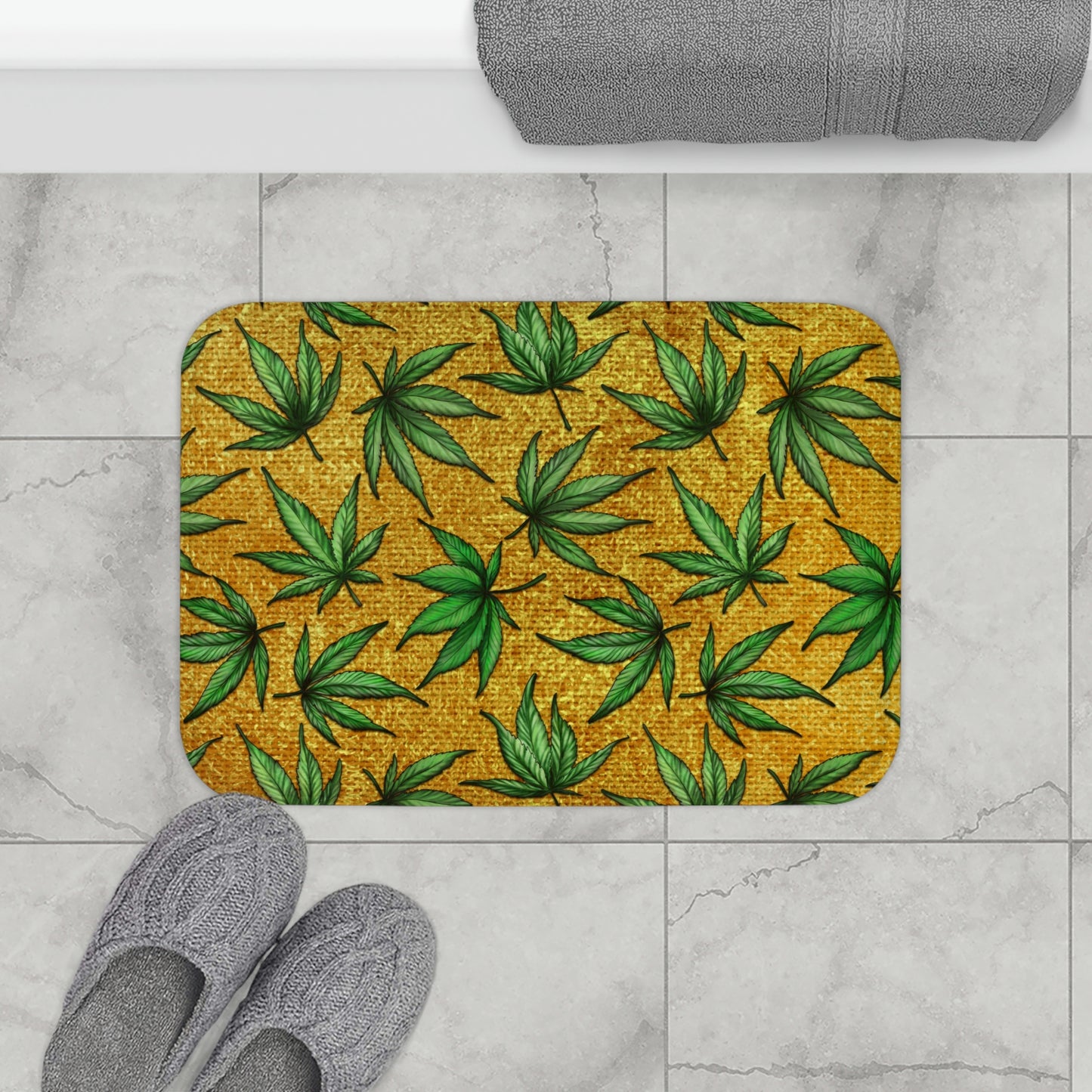 Gold And Green Marijuana Pot Weed Leaf With Gold Background 420 Weed Pot Marijuana Leaf Bathmat