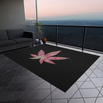 Sassy Single Pink Marijuana 420 Weed Leaf With Black Background 420 Weed Marijuana Leaf Outdoor Rug