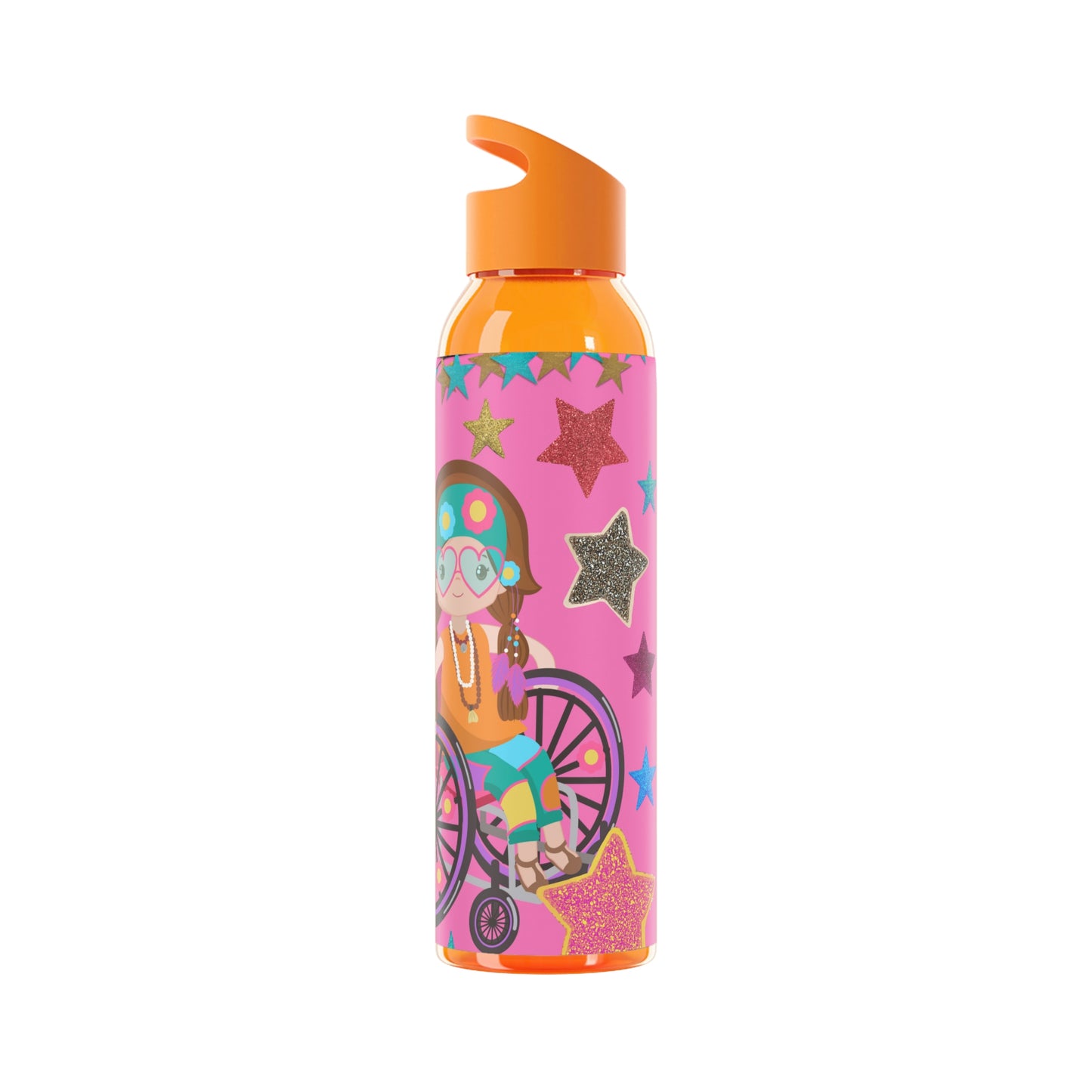 Super Girl Hippie Chic , Wheelchair Purple Background Sky Water Bottle