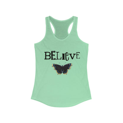 Believe Word With Butterfly Women's Ideal Racerback Tank