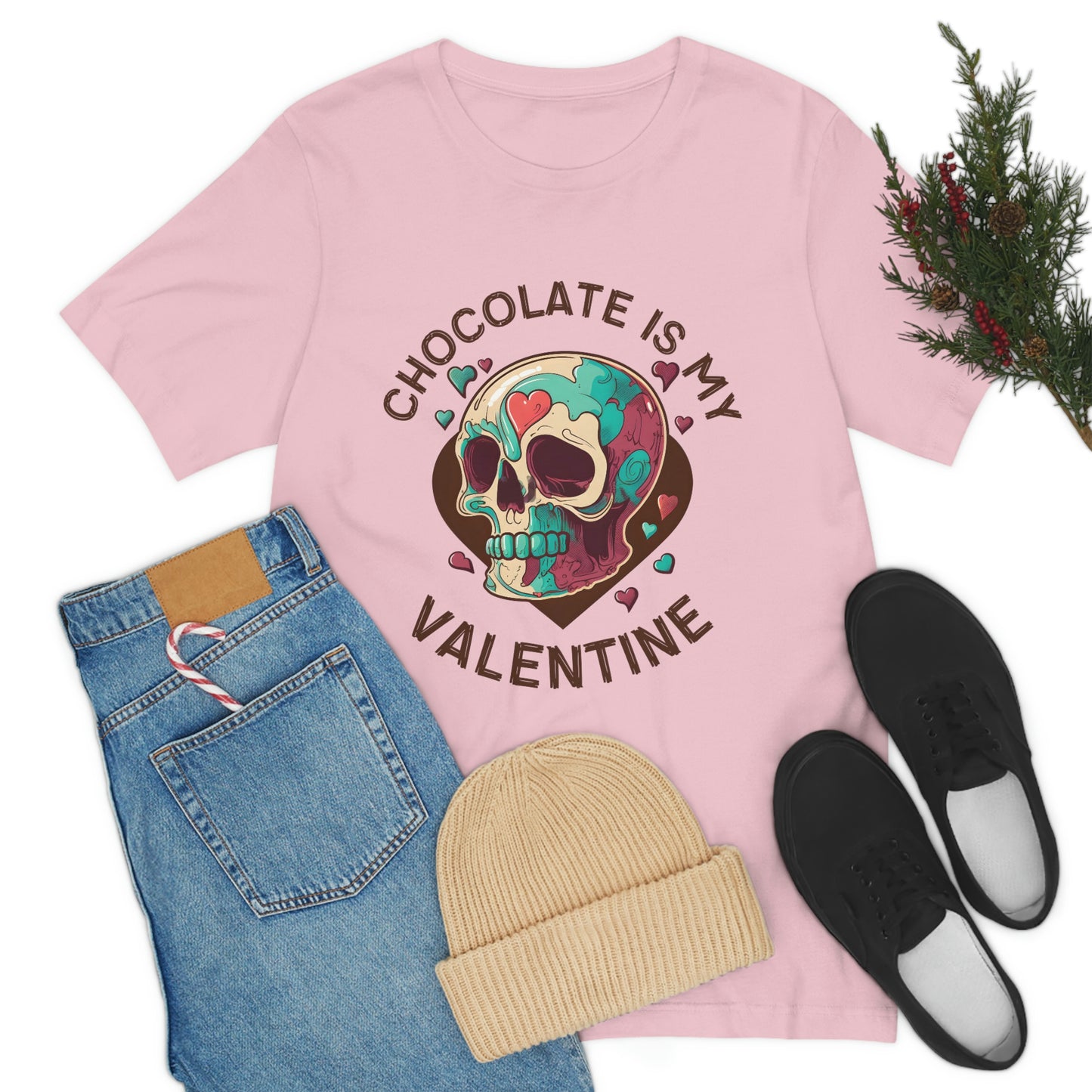 Chocolate Is My Friend My Valentine Skull Unisex Jersey Short Sleeve Tee