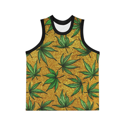 Gold And Green Marijuana Pot Weed Leaf With Gold Background 420 Unisex Basketball Jersey (AOP)