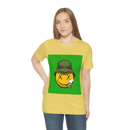 Blazed Happy Face With Hat & Pot Leafs, Unisex Jersey Short Sleeve Tee