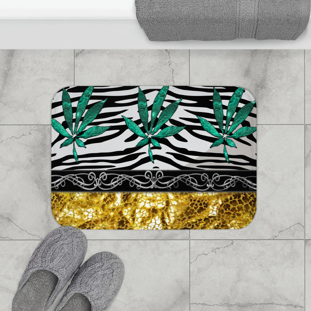 Gold And Zebra White And Black Marijuana Pot Weed Leaf 420 Weed Pot Marijuana Leaf Bathmat