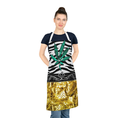 Gold And Zebra White And Black Marijuana Pot Weed Leaf 420 Weed Pot Marijuana Leaf Adult Apron