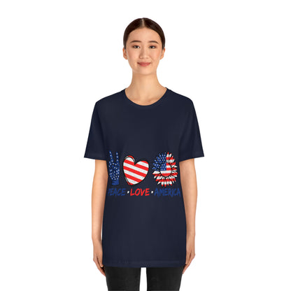 Peace Fingers , Love Heart , America Flag Design Unisex Jersey Short Sleeve Tee