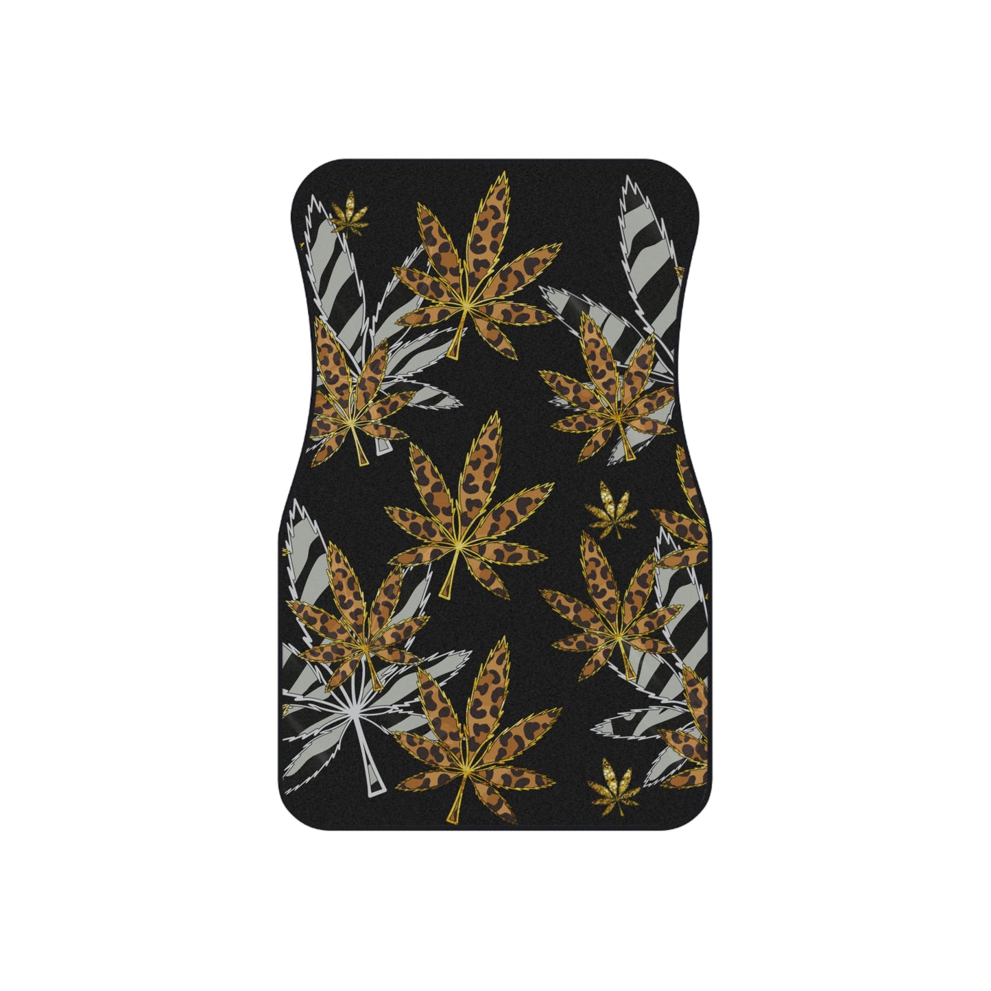 Gold And Zebra Marijuana Pot Weed Leaf 420 Marijuana Leaf Car Mats (Set of 4)