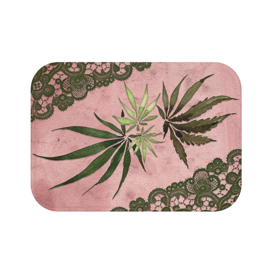 Grey Lace Gorgeous Pink Beautiful Multicolored Pink Purple Blue 420 Weed Marijuana Leaf Bath Mat