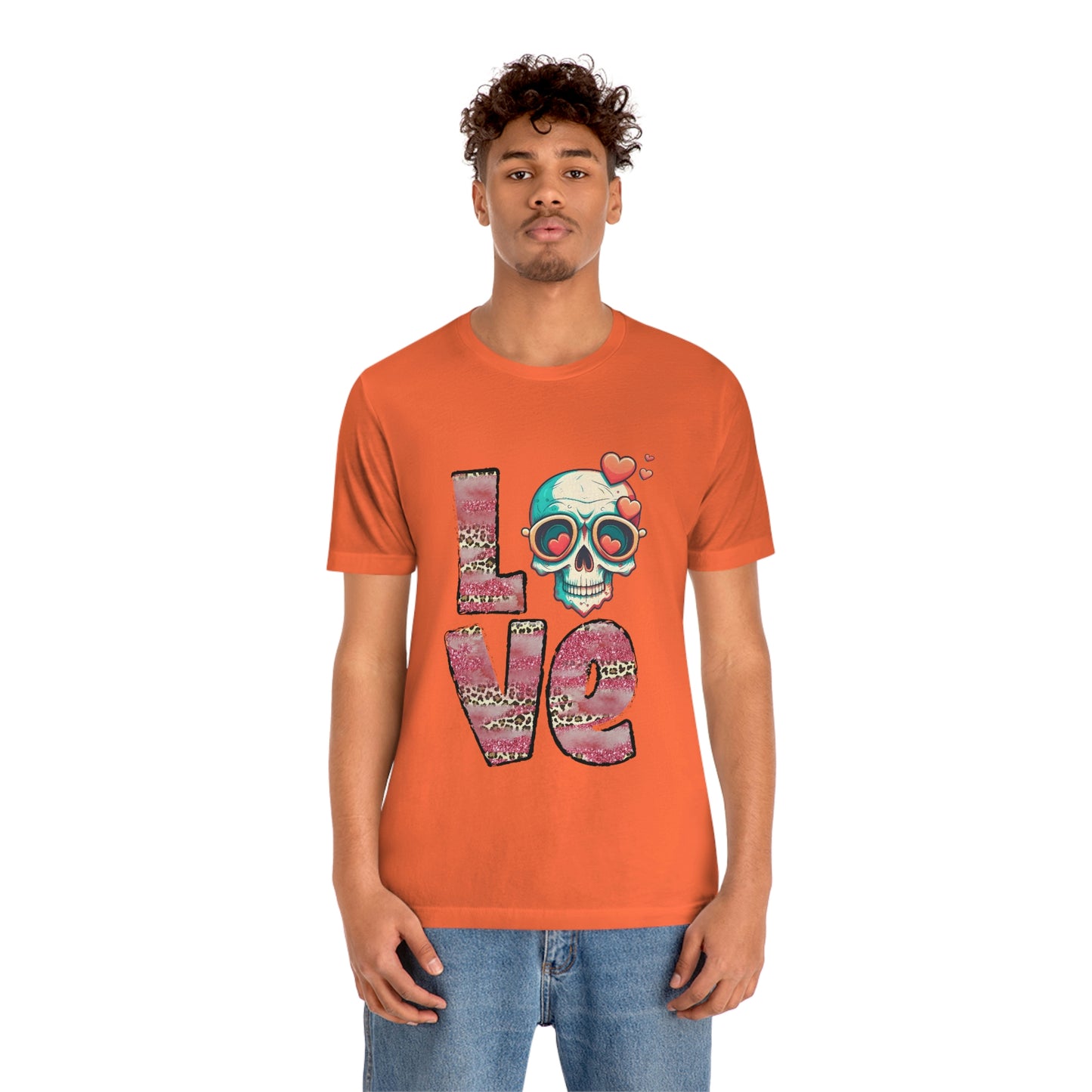 Love Valentine Skull With Red Roses Unisex Jersey Short Sleeve Tee