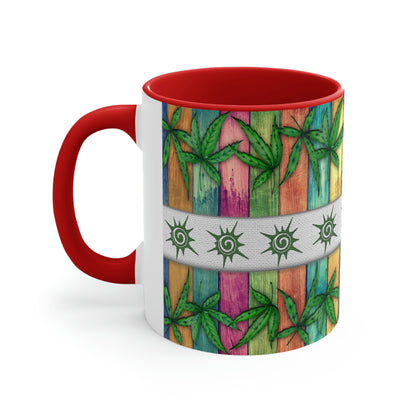 Beautiful Multicolored Pot, Weed, Marijuana Leaf Accent Coffee Mug, 11oz