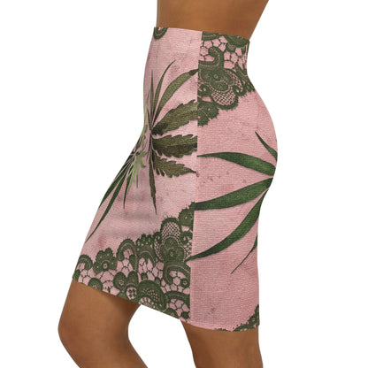 Grey Lace Gorgeous Pink Designed Marijuana 420 Weed Leaf Women's Mini Skirt (AOP)