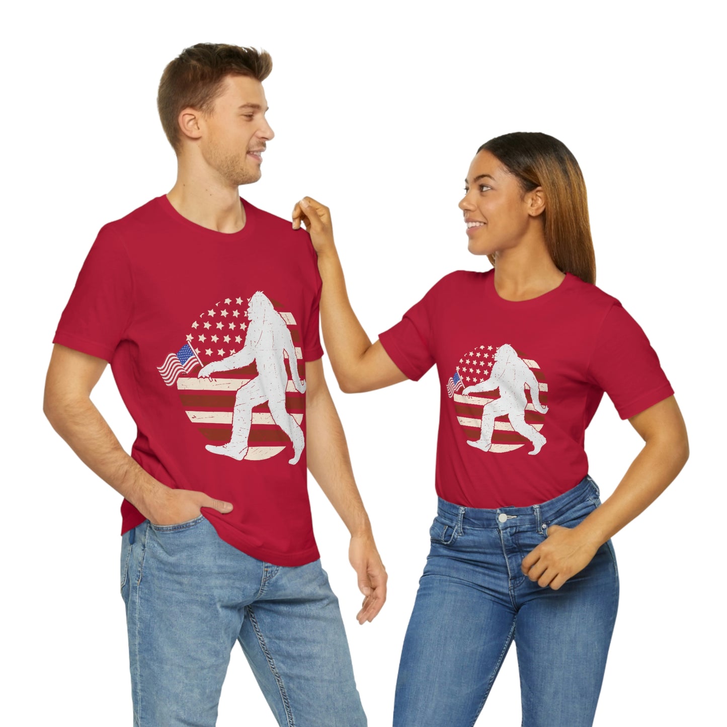 Big Foot American Flag, Fourth Of July 4th Unisex Jersey Short Sleeve Tee