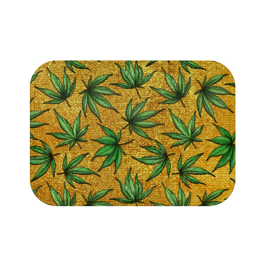 Gold And Green Marijuana Pot Weed Leaf With Gold Background 420 Weed Pot Marijuana Leaf Bathmat