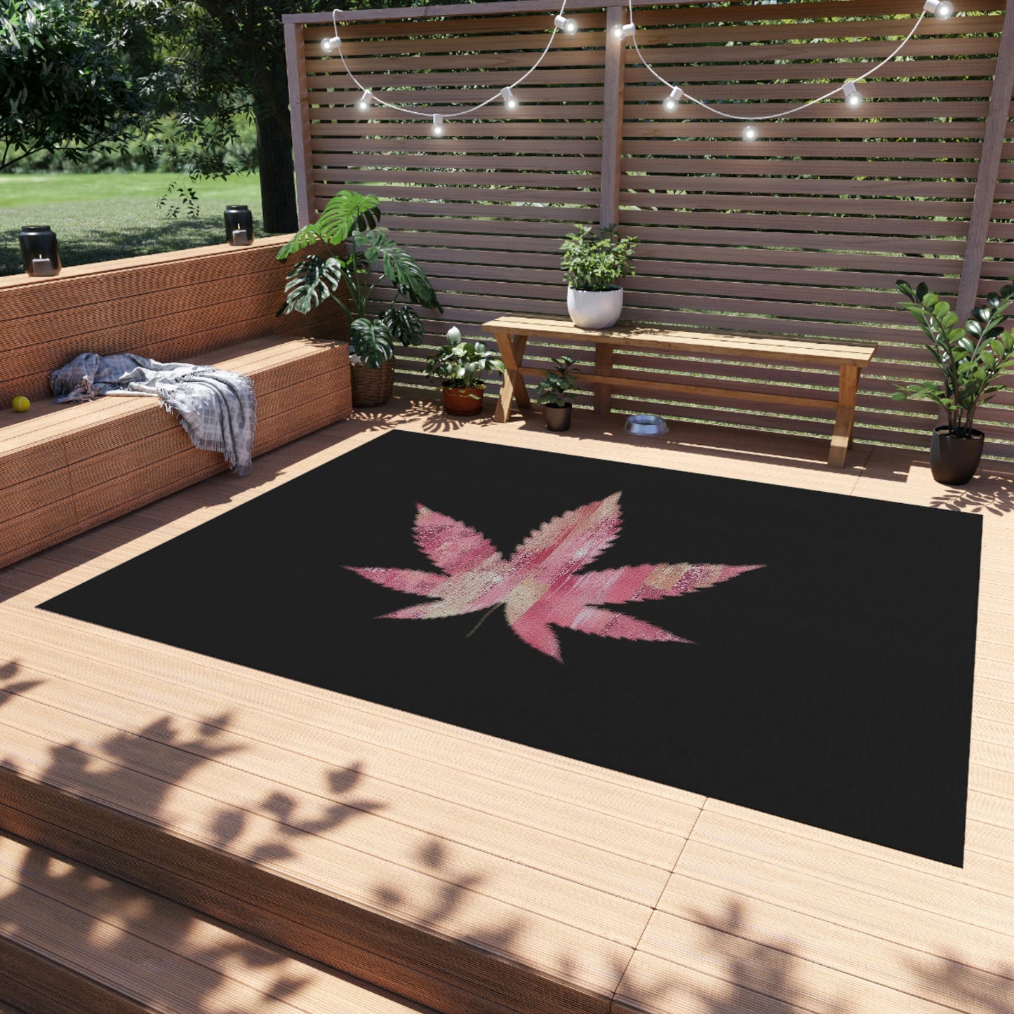 Sassy Single Pink Marijuana 420 Weed Leaf With Black Background 420 Weed Marijuana Leaf Outdoor Rug