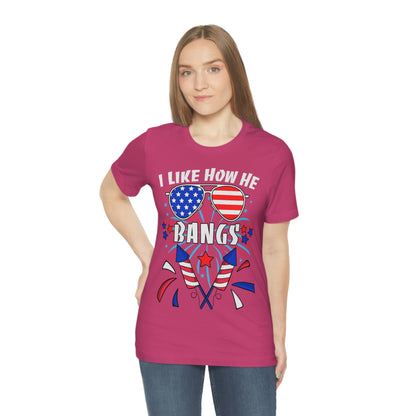 I Like How He Bangs American Flag, Fourth Of July 4th , American Flag Glasses Unisex Jersey Short Sleeve Tee