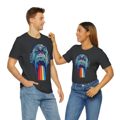 Color Ape Pouring flowing Rainbow Out His Mouth, Unisex Jersey Short Sleeve Tee