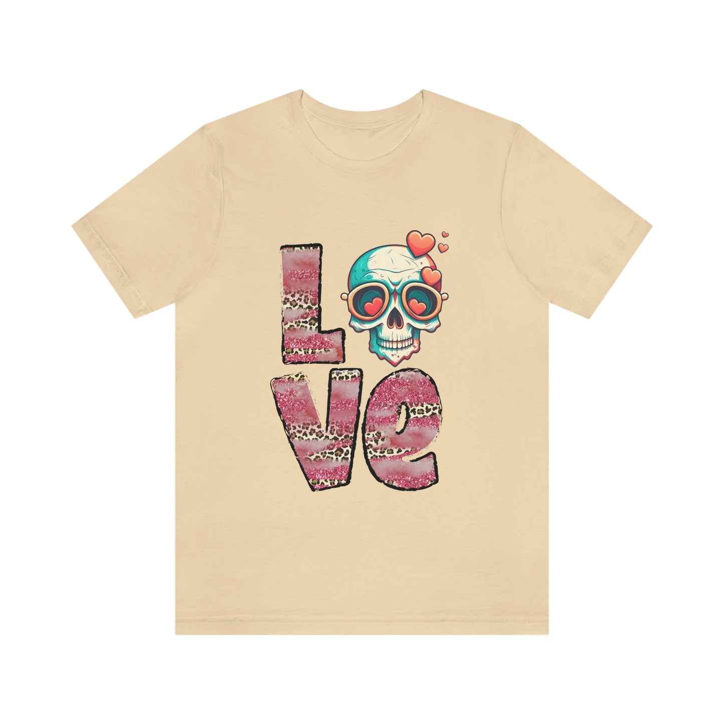 Love Valentine Skull With Red Roses Unisex Jersey Short Sleeve Tee