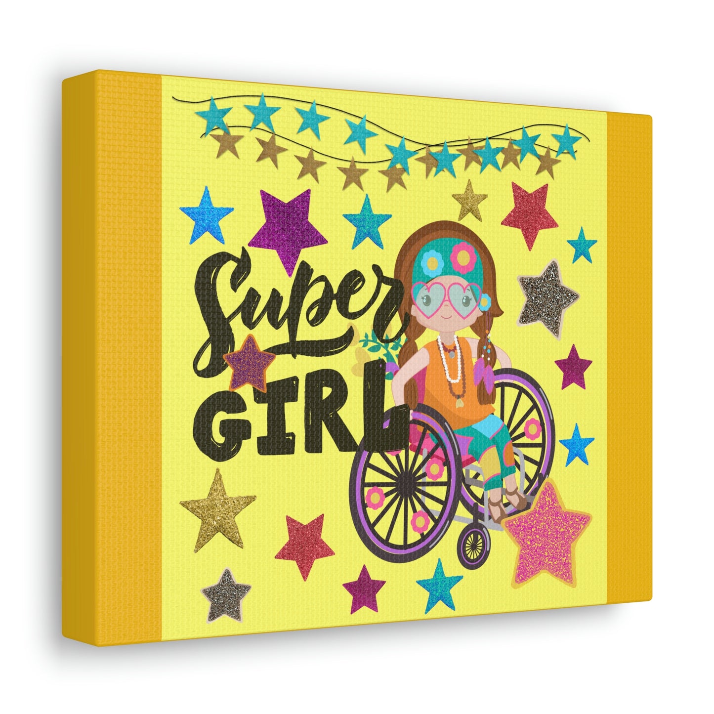 Super Girl Yellow, Girl In Wheelchair Collage Canvas Gallery Wraps