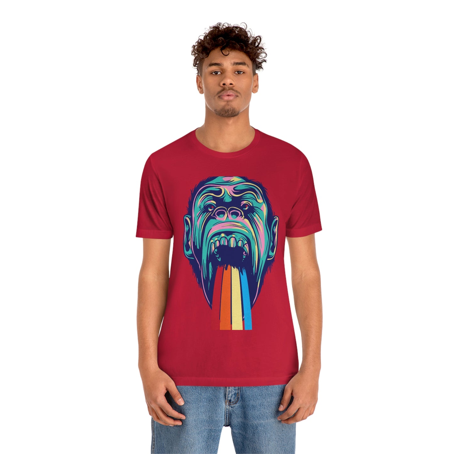 Color Ape Pouring flowing Rainbow Out His Mouth, Unisex Jersey Short Sleeve Tee