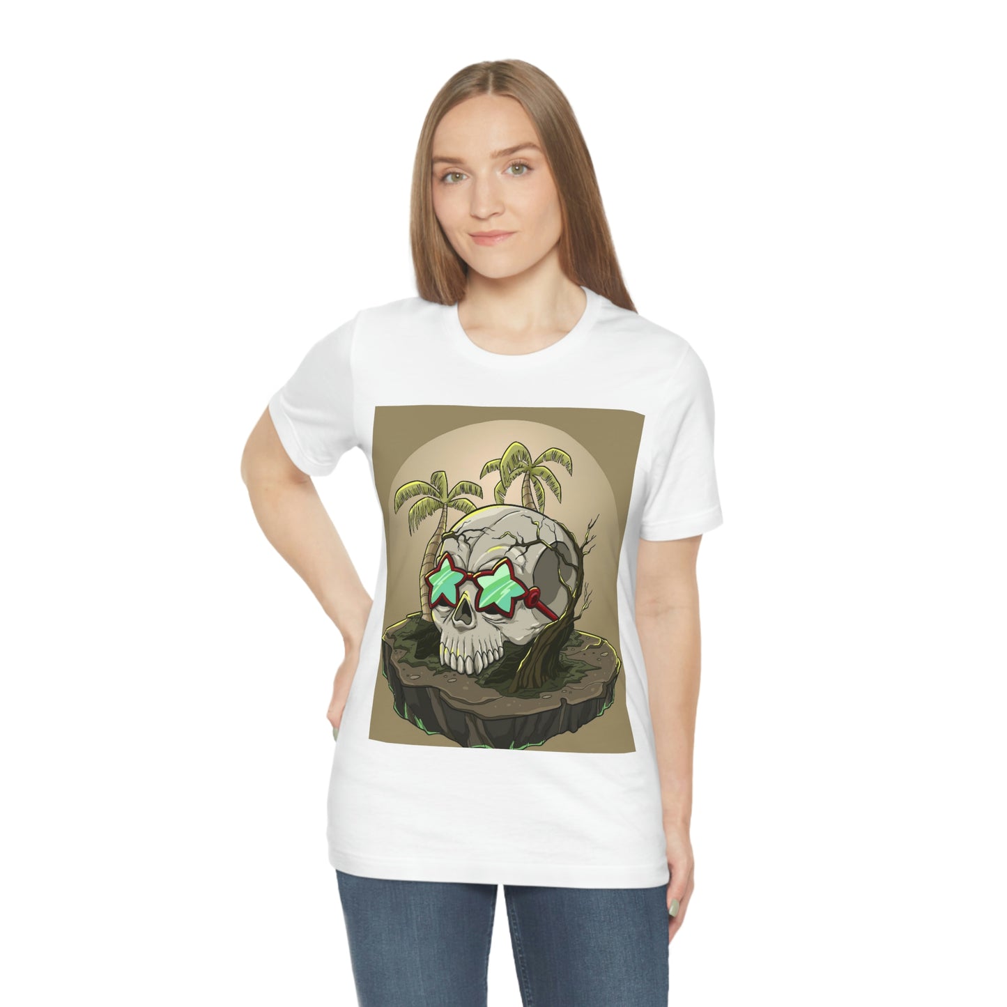 Tropical Island & Skull, Unisex Jersey Short Sleeve Tee