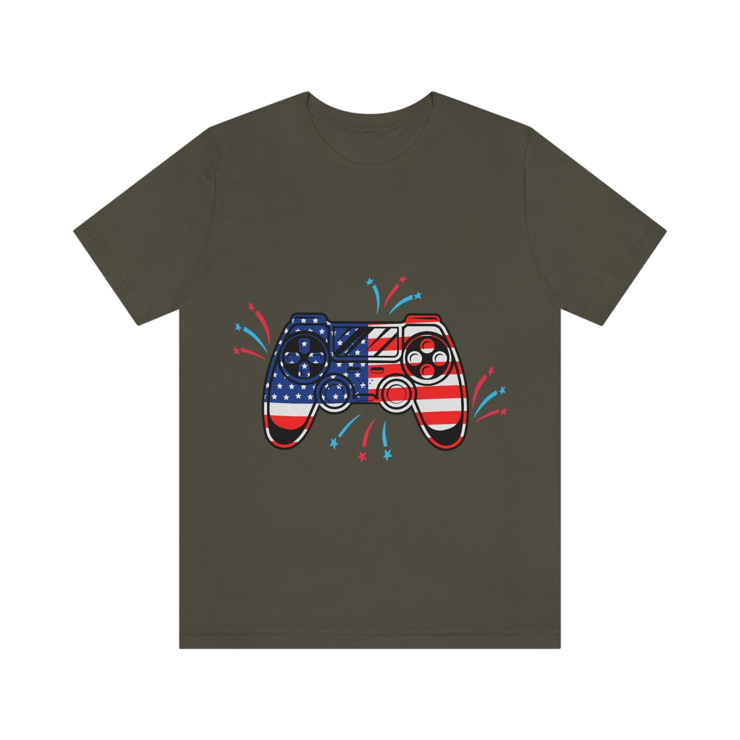 American Flag, Fourth Of July 4th , American Flag Game Controller Unisex Jersey Short Sleeve Tee