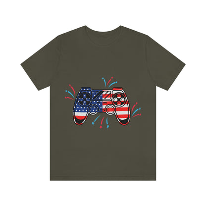 American Flag, Fourth Of July 4th , American Flag Game Controller Unisex Jersey Short Sleeve Tee