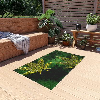 Gorgeous Designed Gold Leaf With multigreen Background Marijuana Pot Weed 420 Outdoor Rug