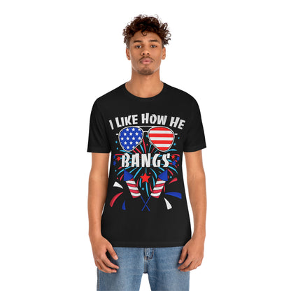 I Like How He Bangs American Flag, Fourth Of July 4th , American Flag Glasses Unisex Jersey Short Sleeve Tee