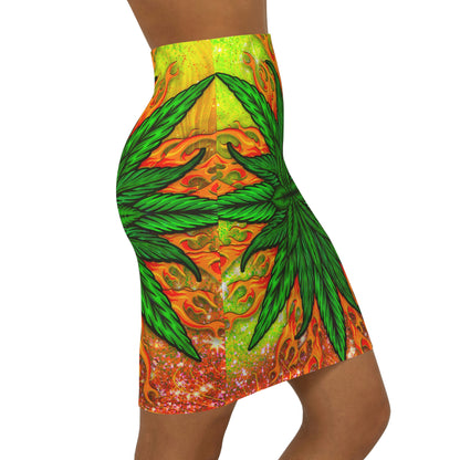 Pot Leaf Collage With Yellow Orange Background With Marijuana Pot Weed 420 Women's Mini Skirt (AOP)