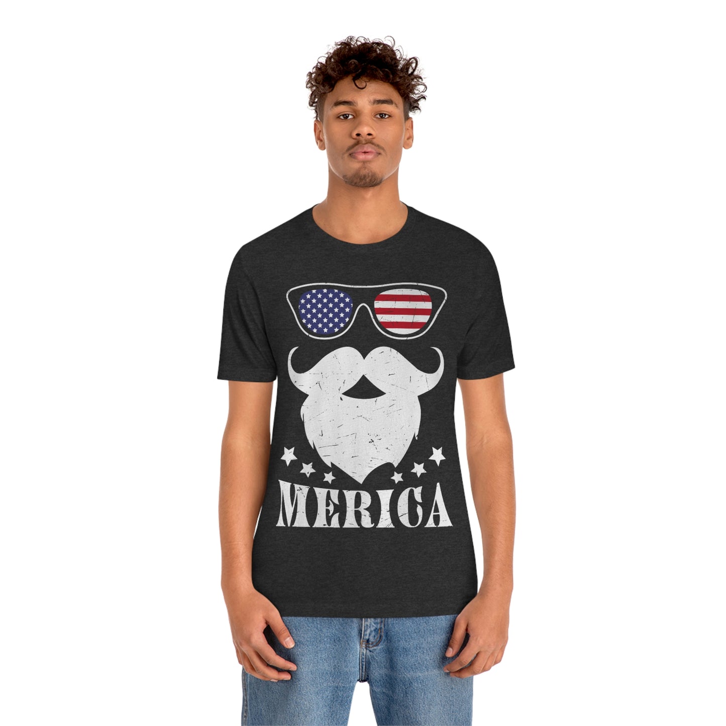 American Flag Sunglass Beard And Merican With Stars Unisex Jersey Short Sleeve Tee