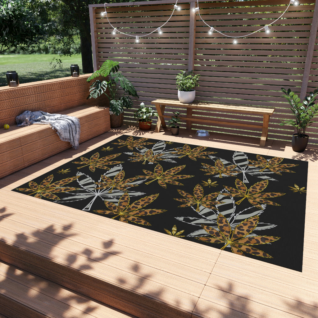Gold And Zebra Marijuana Pot Weed Leaf 420 Marijuana Leaf Outdoor Rug