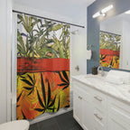 Beautiful Redish Orange Banded Marijuana 420 Pot Weed Leaf Shower Curtains