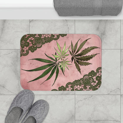Grey Lace Gorgeous Pink Beautiful Multicolored Pink Purple Blue 420 Weed Marijuana Leaf Bath Mat