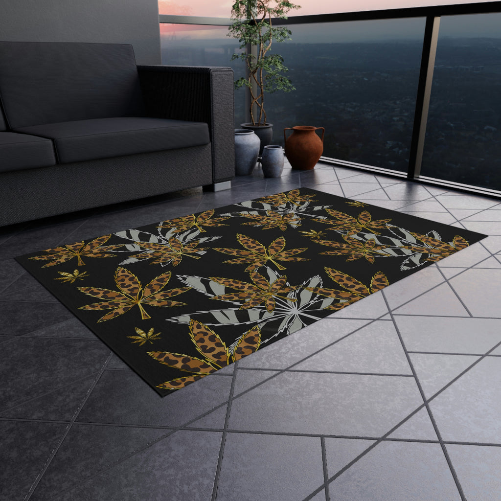 Gold And Zebra Marijuana Pot Weed Leaf 420 Marijuana Leaf Outdoor Rug
