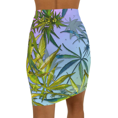 Sassy Pink And Green 420 Weed Marijuana Leaf Women's Mini Skirt (AOP)